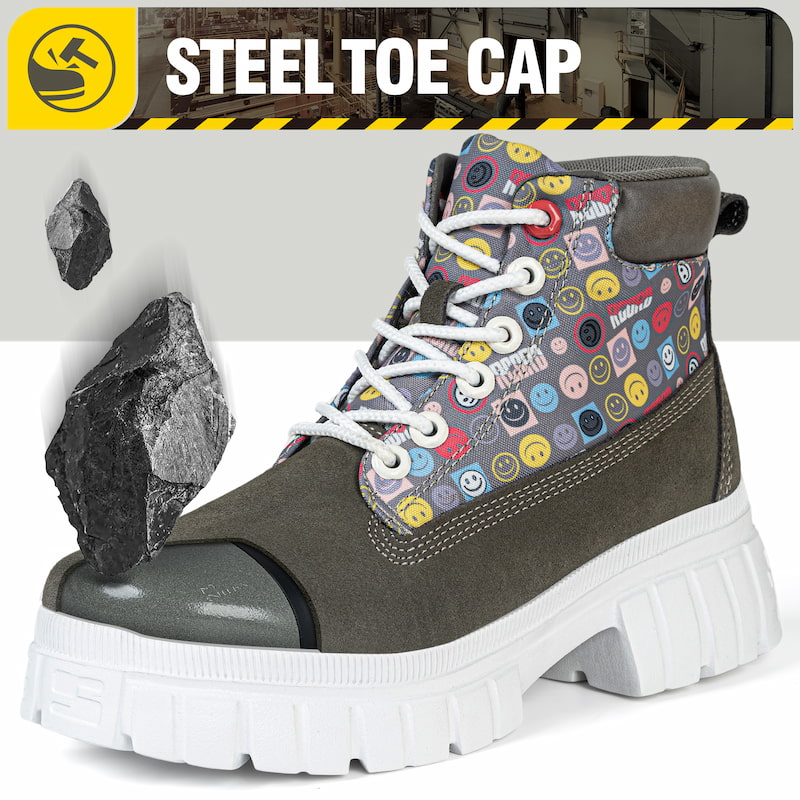 Water-repellent Steel Toe Boots Smiley Face