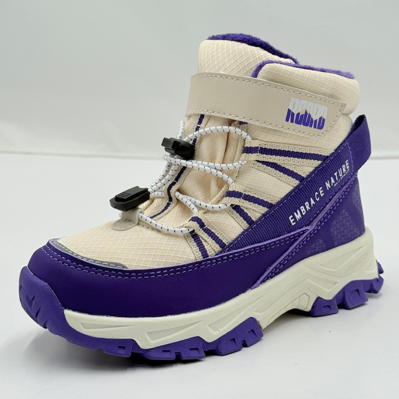 Kids Waterproof Hook and Loop Bungee Cord High-top Snow Boots